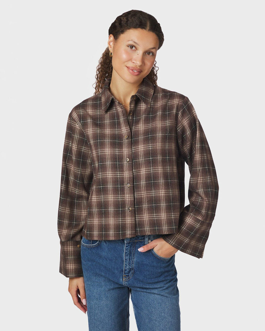 NEO NOIR Skjorte Jaylin Flannel Check - Dark Taupe
