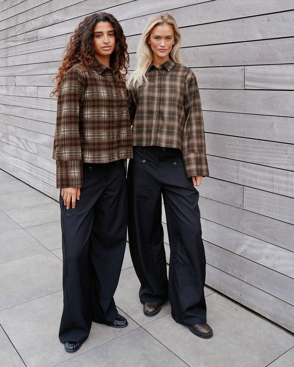 NEO NOIR Skjorte Jaylin Flannel Check - Dark Taupe