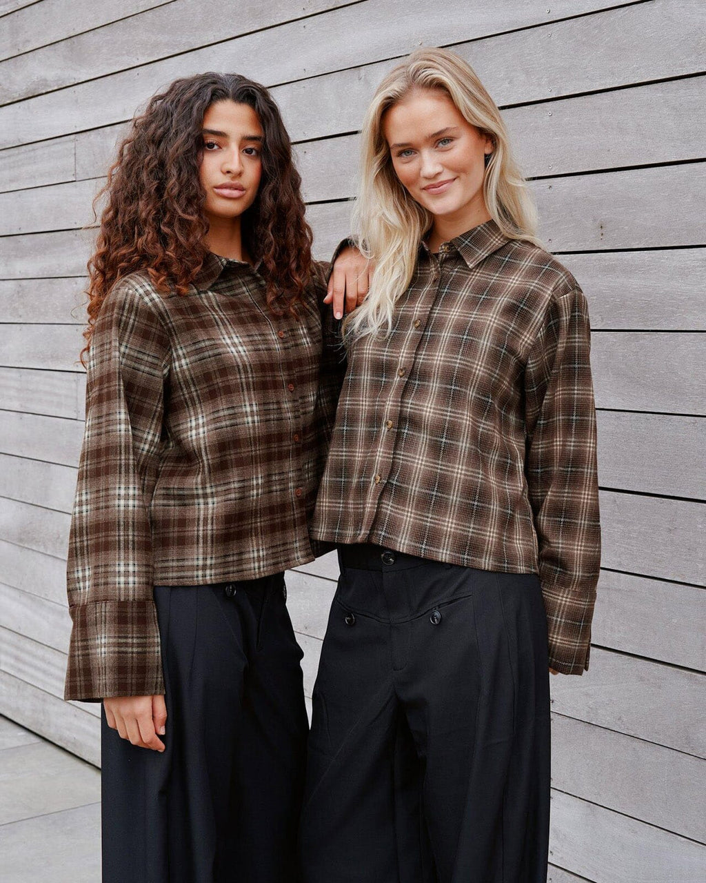 NEO NOIR Skjorte Jaylin Flannel Check - Dark Taupe