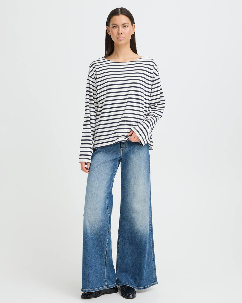 ICHI Topp Mira Boatneck LS2 - Total Eclipse/ Cloud Dancer