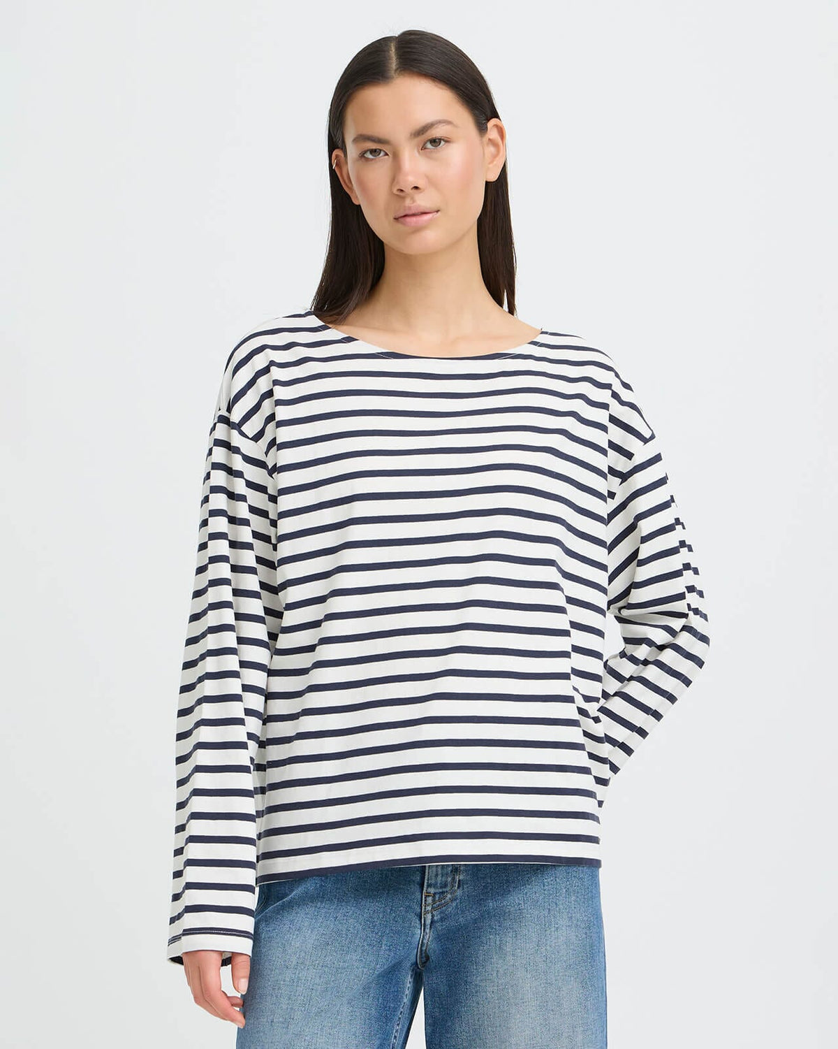 ICHI Topp Mira Boatneck LS2 - Total Eclipse/ Cloud Dancer