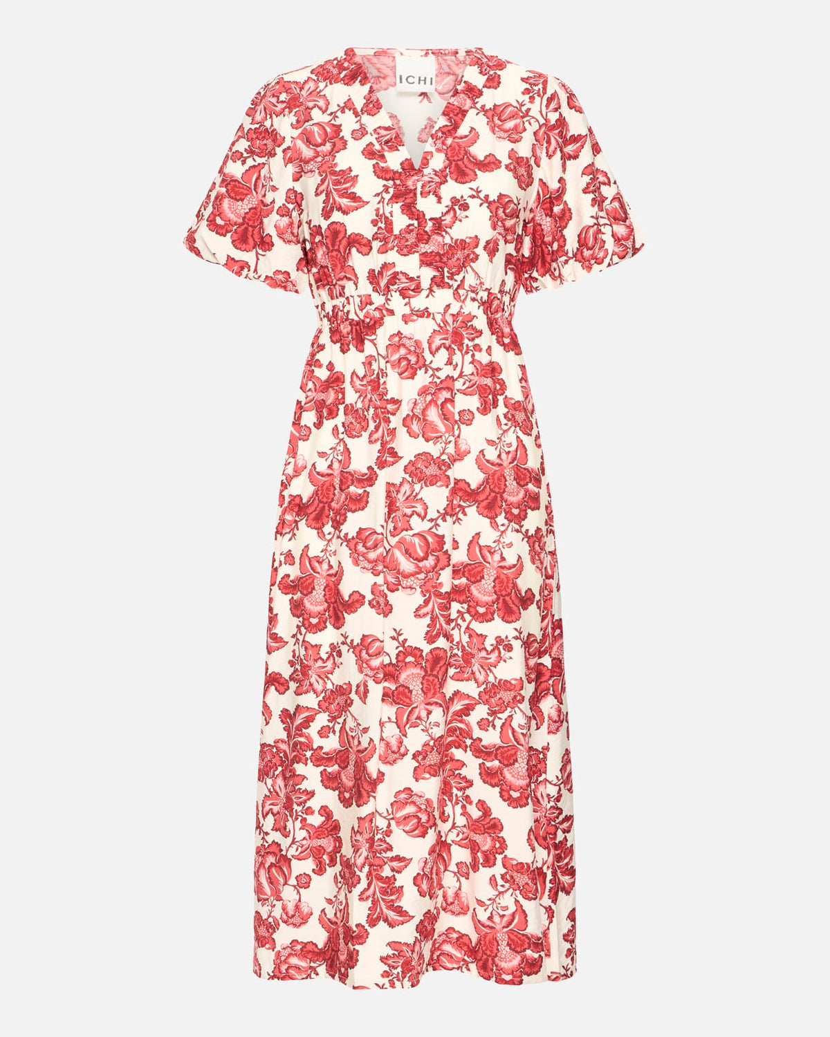 ICHI Midikjole Gilvis DR - Red Floral Print