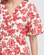 ICHI Midikjole Gilvis DR - Red Floral Print