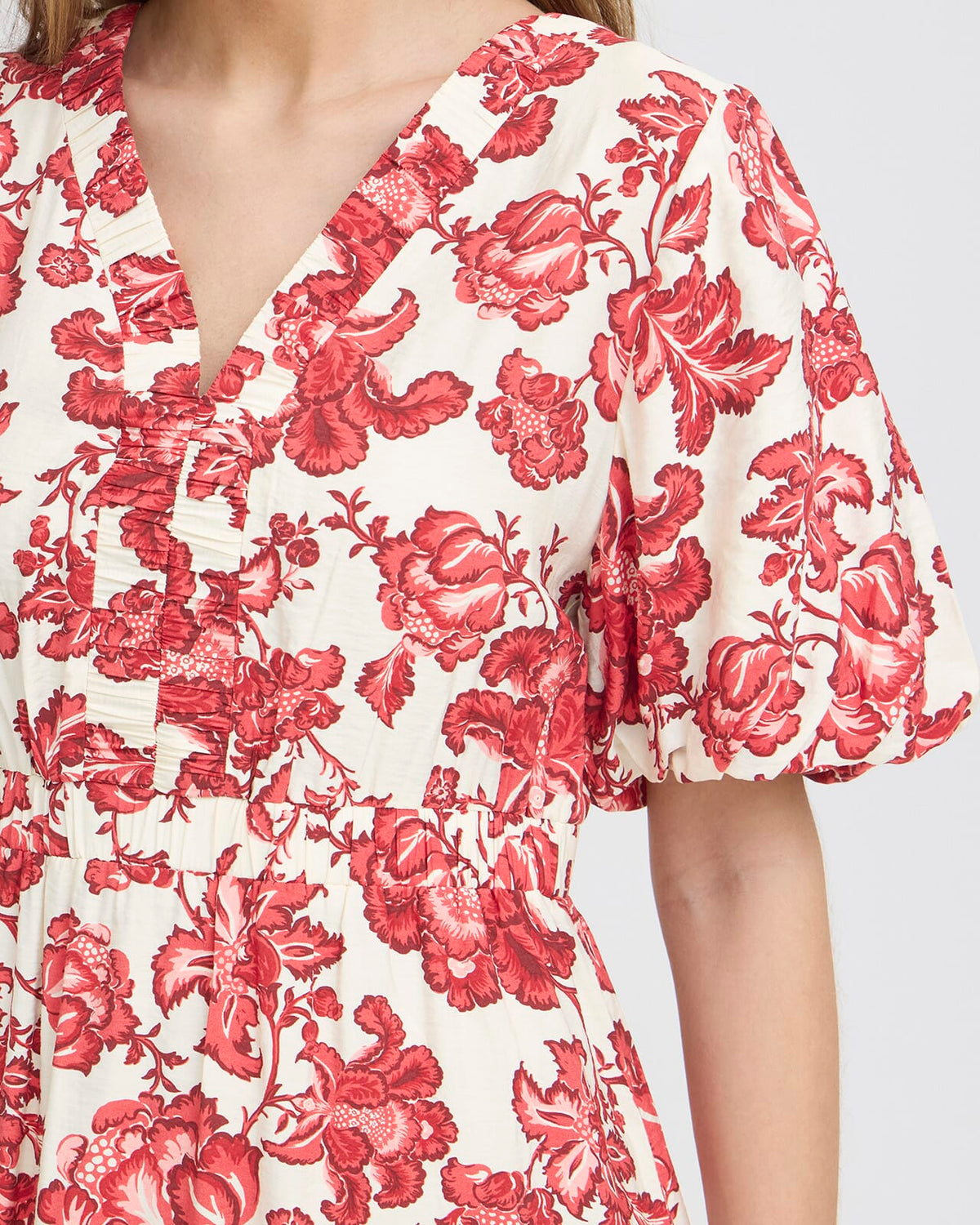 ICHI Midikjole Gilvis DR - Red Floral Print