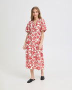 ICHI Midikjole Gilvis DR - Red Floral Print