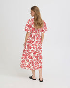 ICHI Midikjole Gilvis DR - Red Floral Print