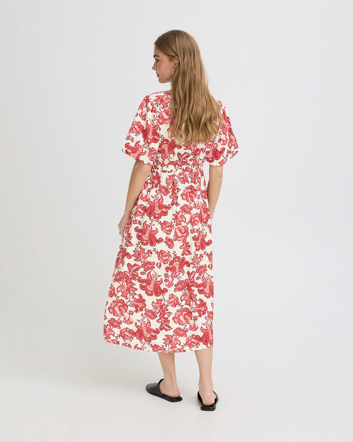 ICHI Midikjole Gilvis DR - Red Floral Print