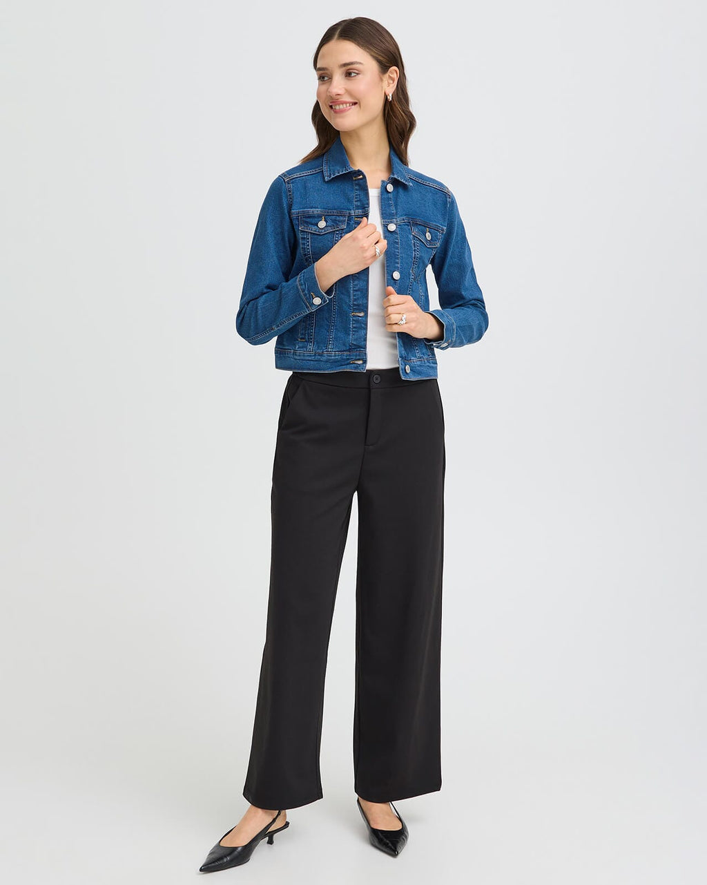 FRANSA Denimjakke Denima - Mid Blue Denim
