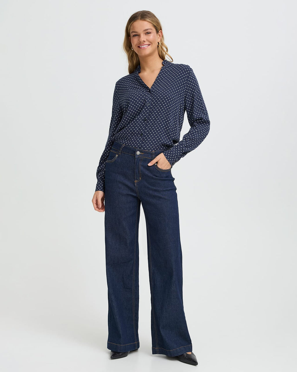 Fransa Bluse Justine SH 1 - Graphic Heart Navy
