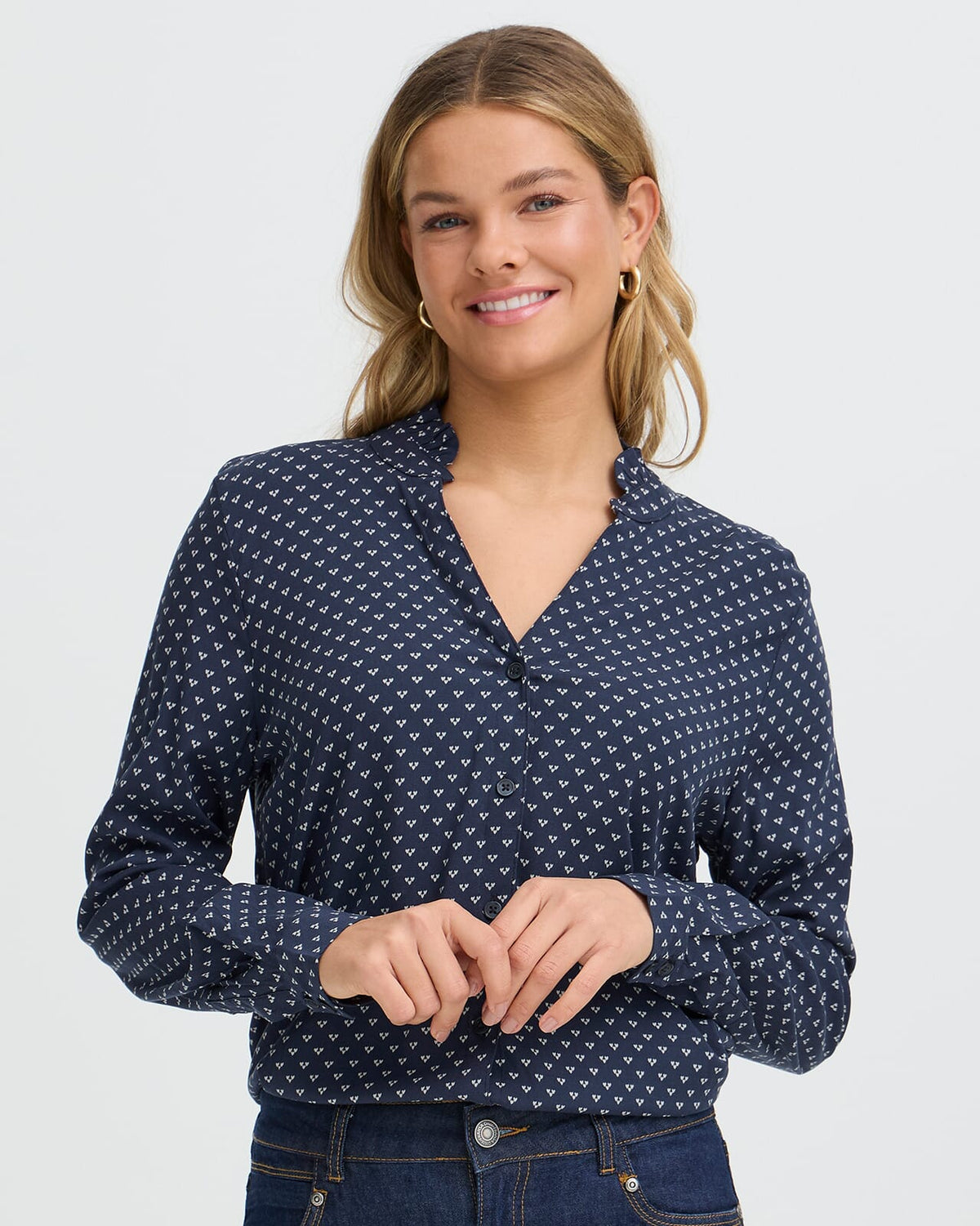 Fransa Bluse Justine SH 1 - Graphic Heart Navy