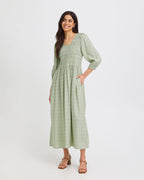 FRANSA Midikjole Laya Smock DR 2 - Whisper Sage Wild Loom