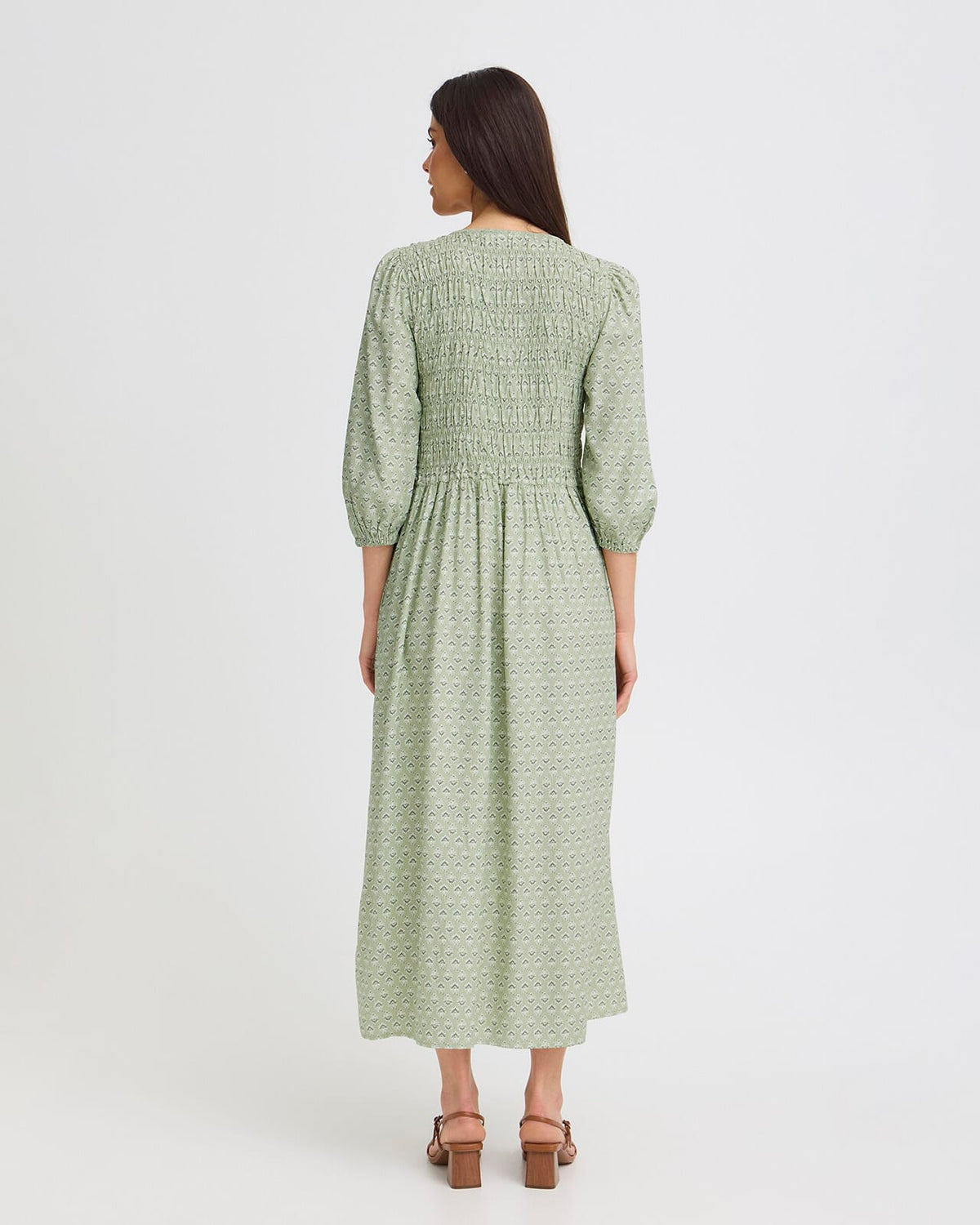 FRANSA Midikjole Laya Smock DR 2 - Whisper Sage Wild Loom