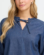 FRANSA Bluse Larissa Denim - Mid Blue Denim
