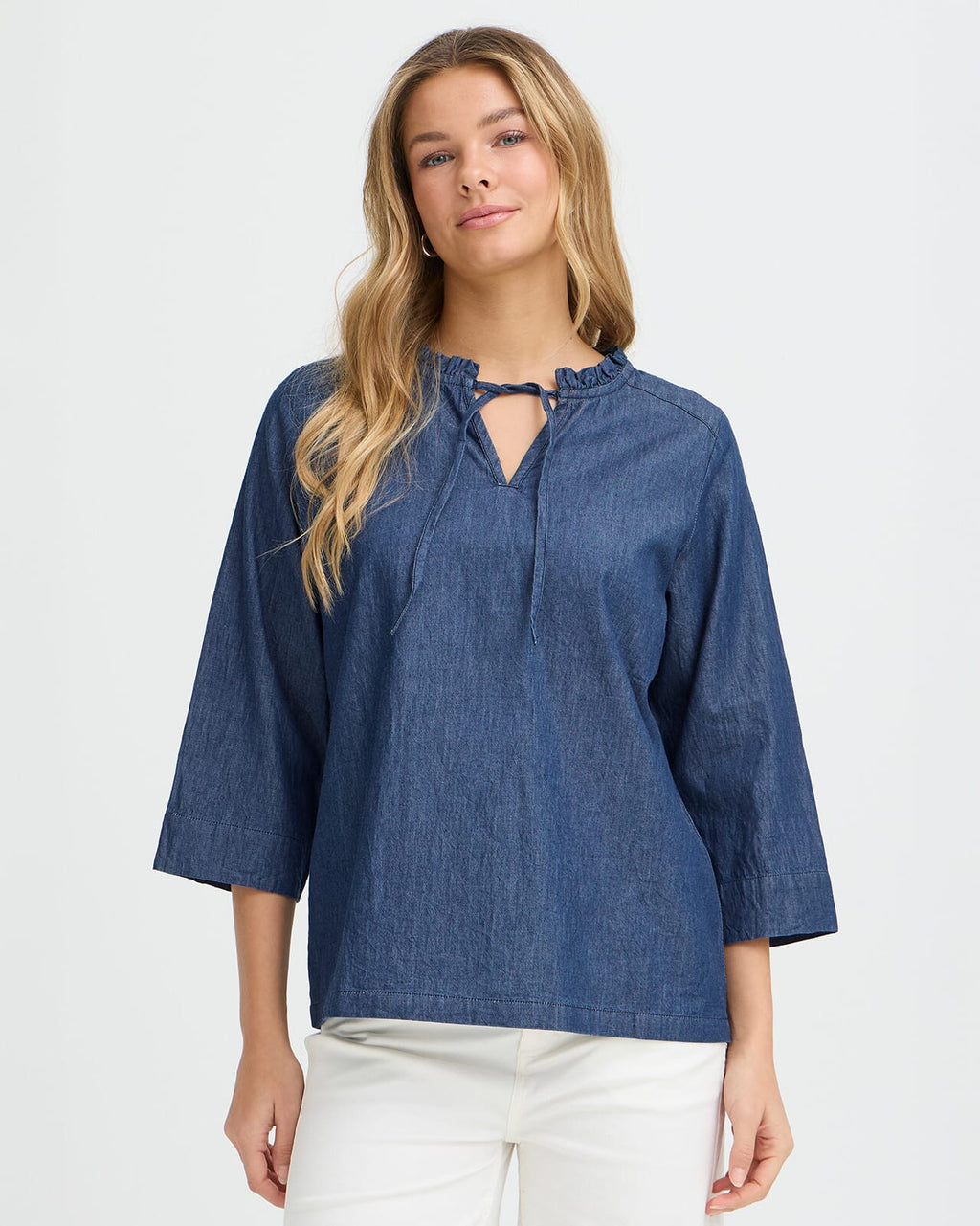 FRANSA Bluse Larissa Denim - Mid Blue Denim