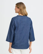 FRANSA Bluse Larissa Denim - Mid Blue Denim