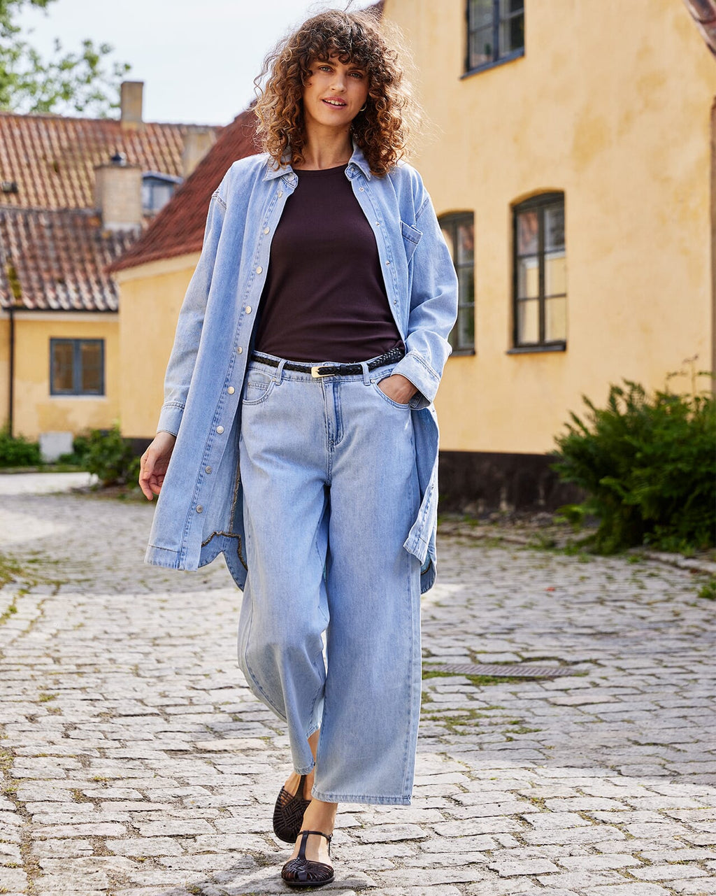 FRANSA Skjortekjole Lise Denim - Light Blue Denim