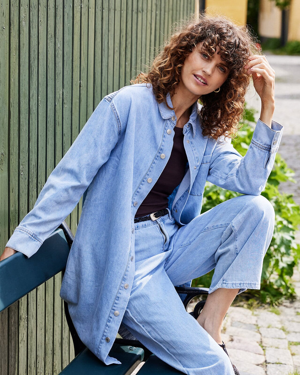 FRANSA Skjortekjole Lise Denim - Light Blue Denim
