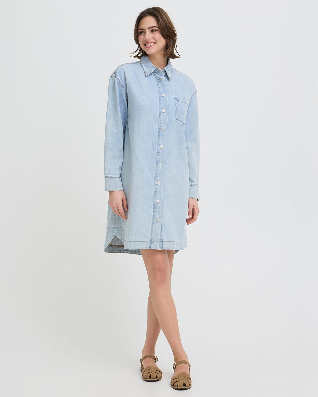 FRANSA Skjortekjole Lise Denim - Light Blue Denim