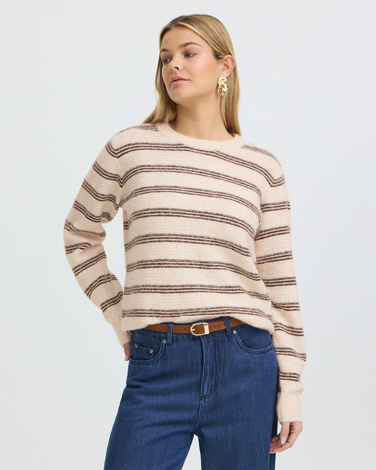 FRANSA Strikkegenser Kendra PU - Oatmeal stripe