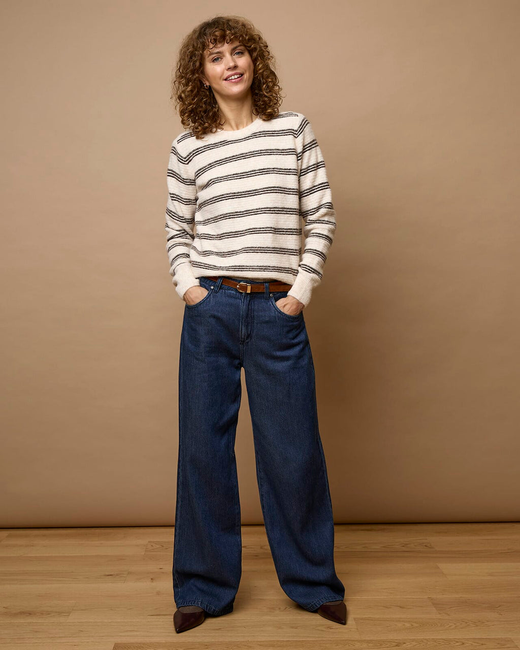 FRANSA Strikkegenser Kendra PU - Oatmeal stripe