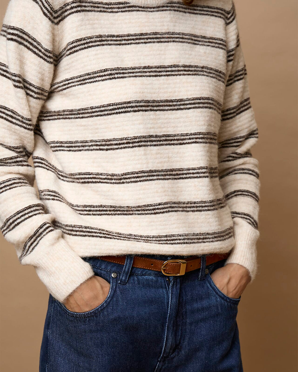 FRANSA Strikkegenser Kendra PU - Oatmeal stripe