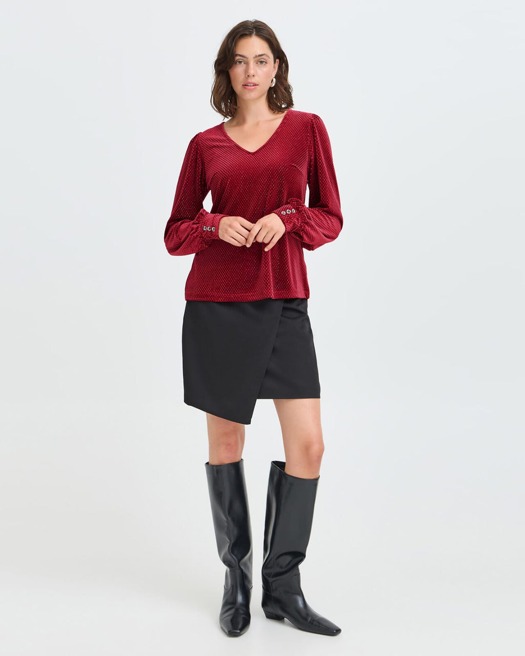 Fransa Bluse Koa Velour BL 1 - Rhythmic Red
