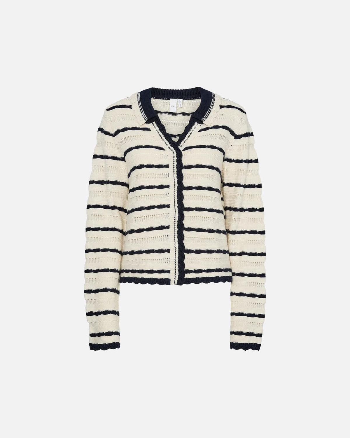 Y.A.S Strikket Cardigan Maddy - Birch/ Navy Blazer