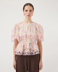 Y.A.S Topp Leanna Peplum SS - Pristine/ Leanna AOP