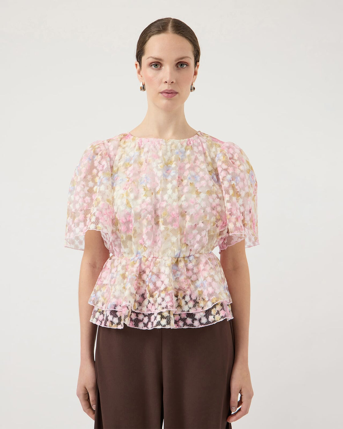 Y.A.S Topp Leanna Peplum SS - Pristine/ Leanna AOP