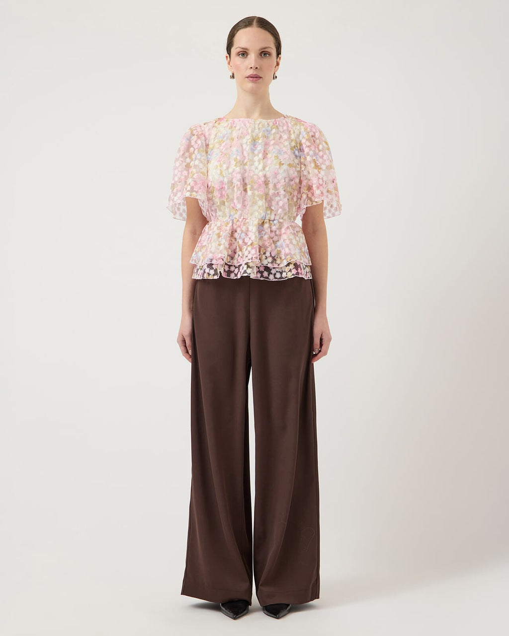 Y.A.S Topp Leanna Peplum SS - Pristine/ Leanna AOP