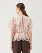 Y.A.S Topp Leanna Peplum SS - Pristine/ Leanna AOP
