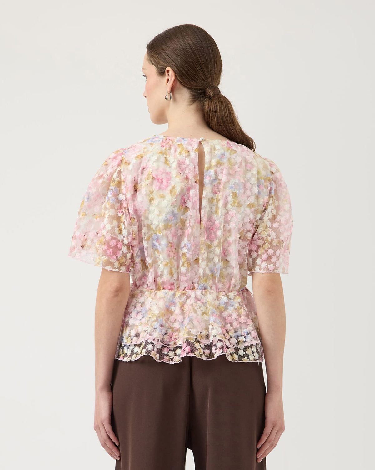 Y.A.S Topp Leanna Peplum SS - Pristine/ Leanna AOP