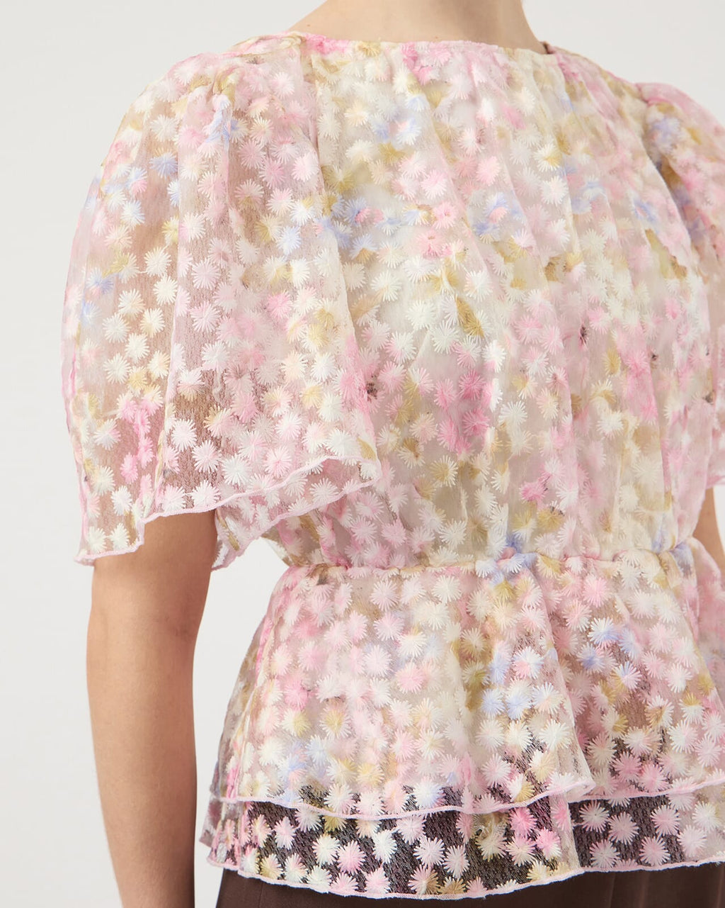 Y.A.S Topp Leanna Peplum SS - Pristine/ Leanna AOP