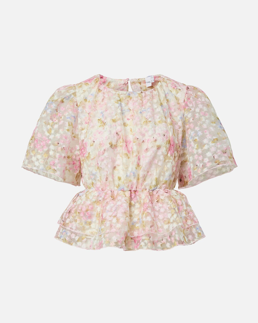 Y.A.S Topp Leanna Peplum SS - Pristine/ Leanna AOP