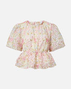 Y.A.S Topp Leanna Peplum SS - Pristine/ Leanna AOP