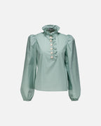 FLOYD Bluse Vanda Cotton Flowerbutton - Ocen Mist