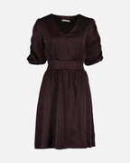 FLOYD Kjole Emmeli V Satin Uni Short - Dark Brown