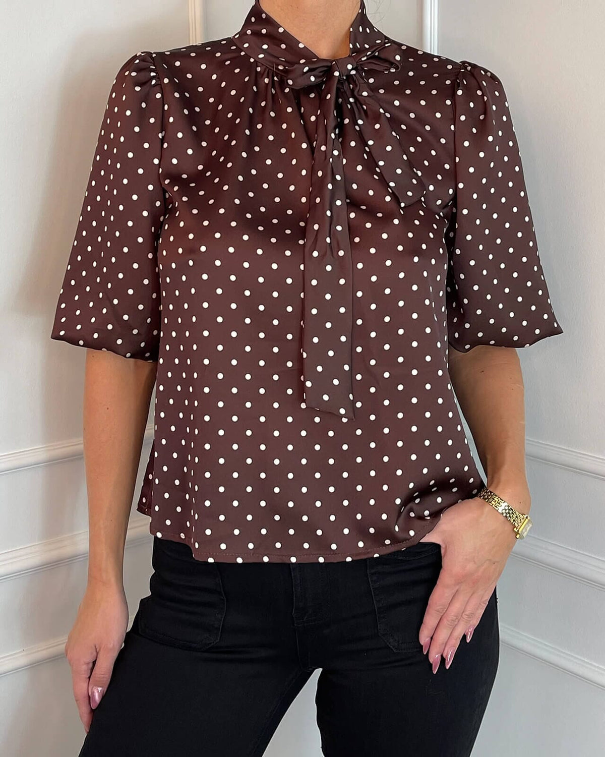 FLOYD Topp Corina Polka Satin - Dark Brown