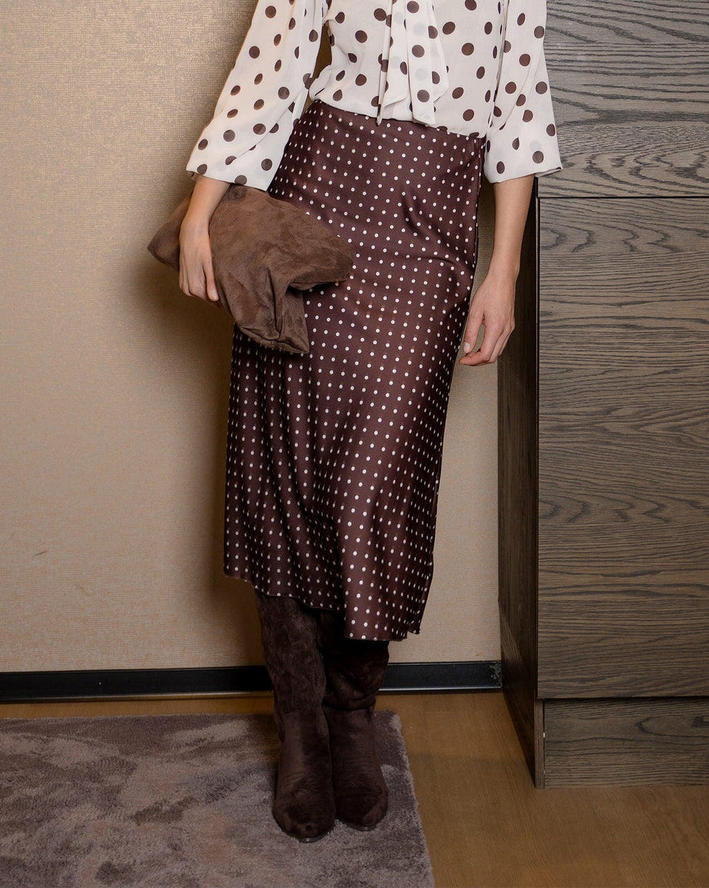FLOYD Satengskjørt Jacklin Polka - Dark Brown