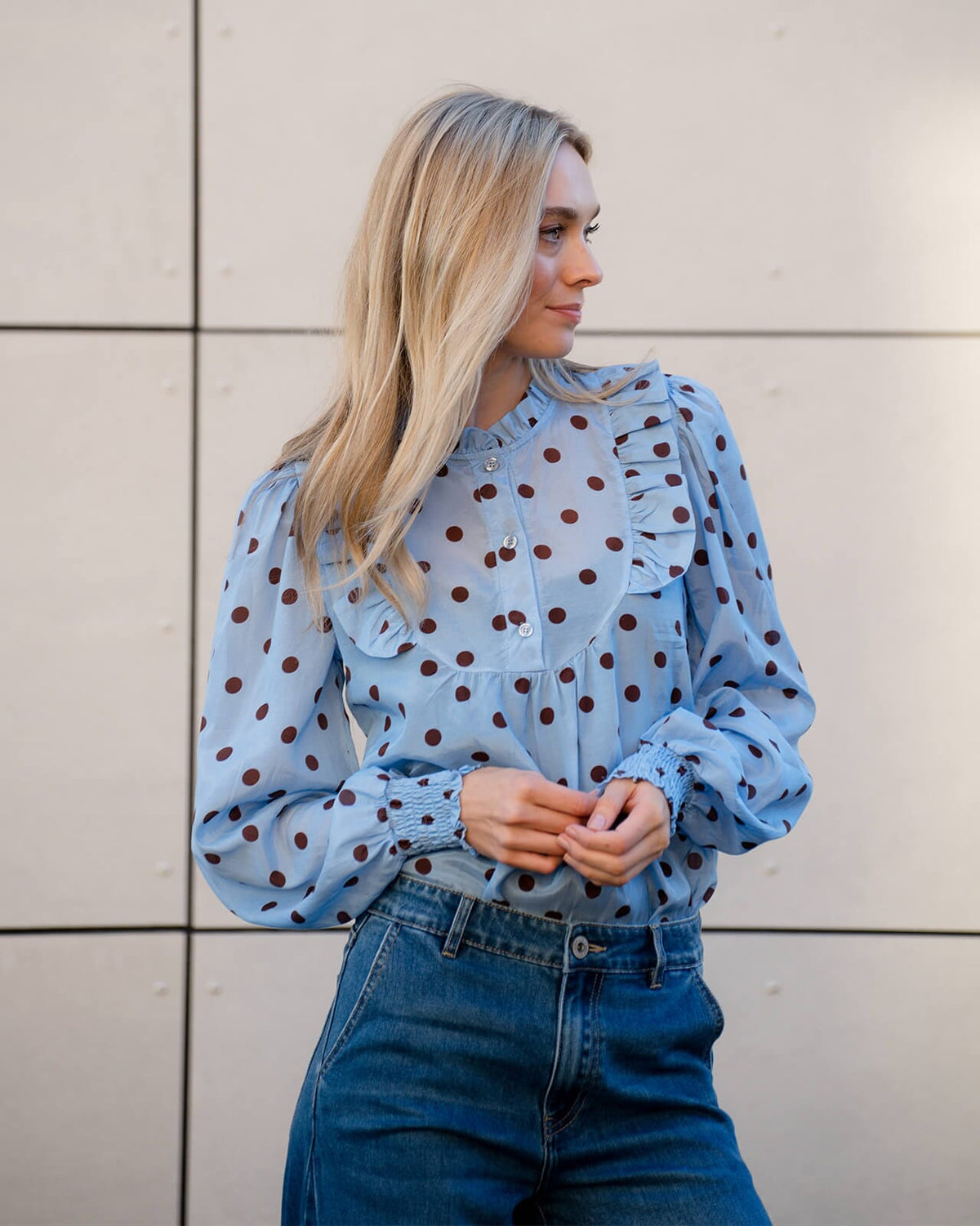 FLOYD Bluse Lany Polka - Light Blue/ Brown
