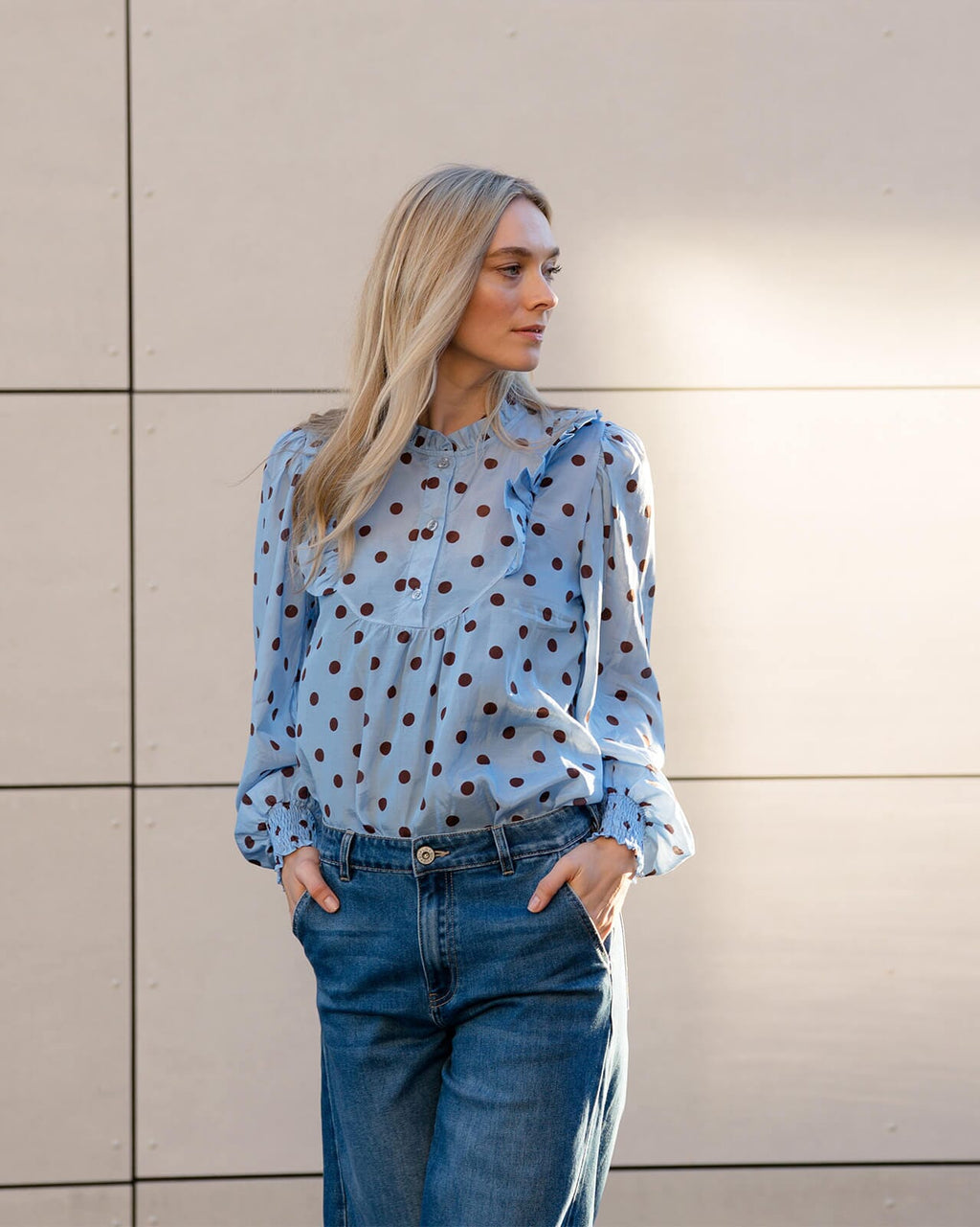 FLOYD Bluse Lany Polka - Light Blue/ Brown