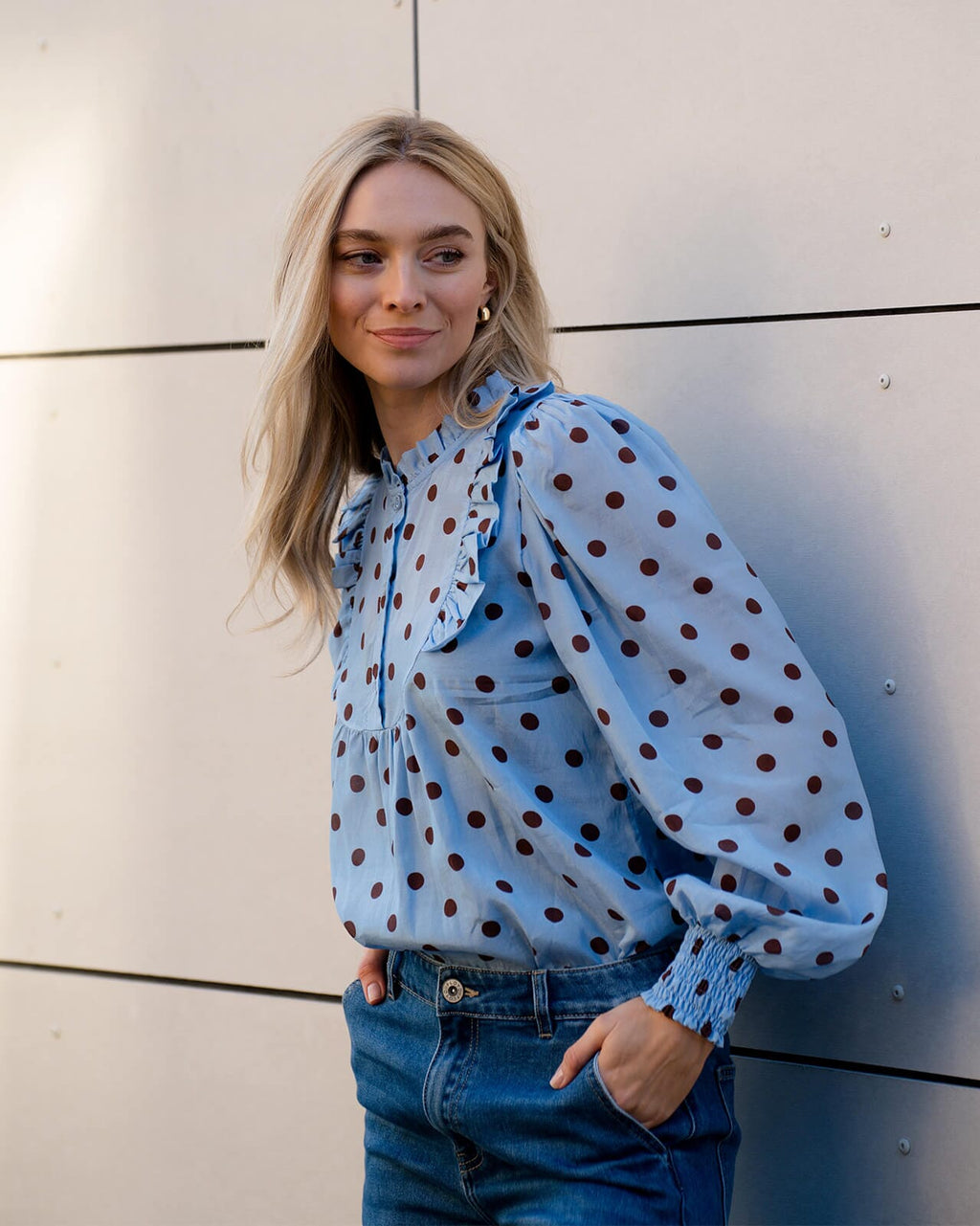 FLOYD Bluse Lany Polka - Light Blue/ Brown