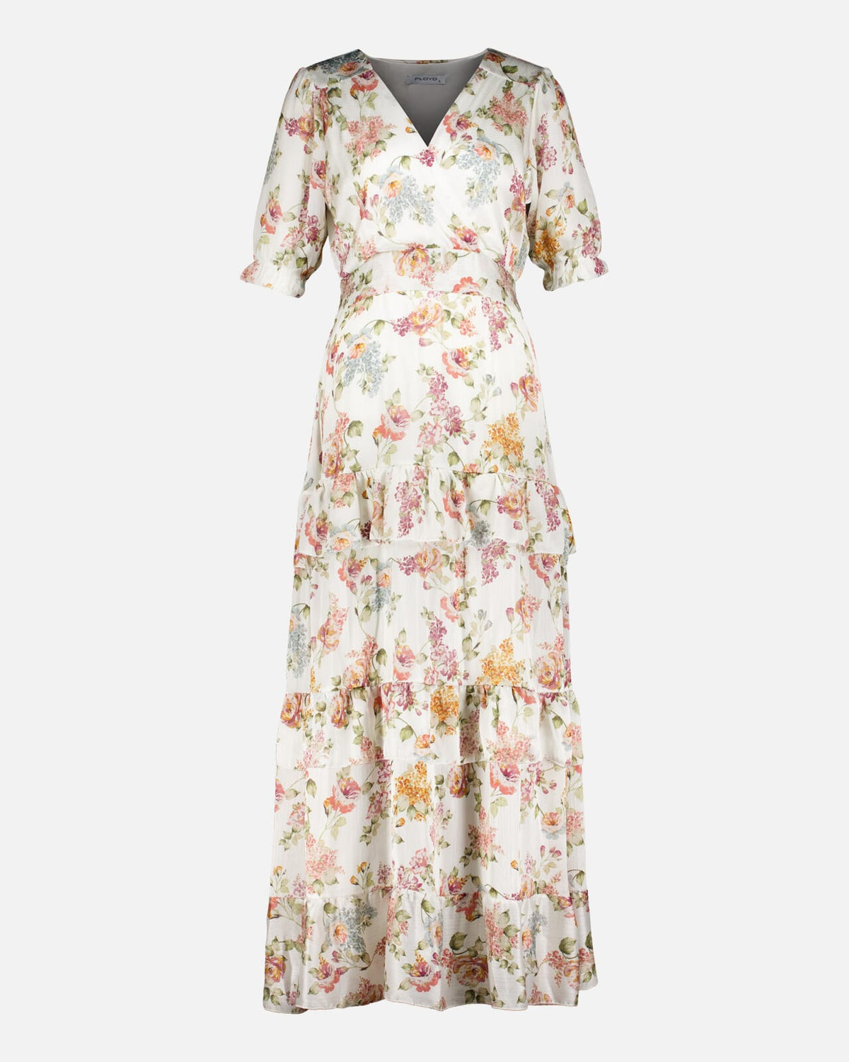 FLOYD Maxikjole Amora Mollis - Offwhite/ Green/ Pink