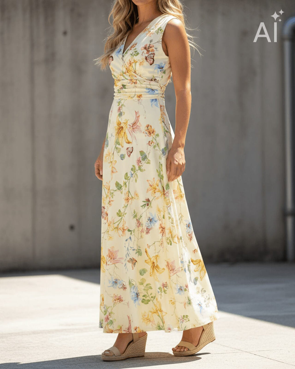 FLOYD Maxikjole Cecelia Butterfly - Mellow Yellow