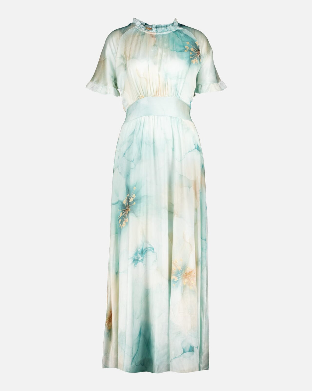 FLOYD Maxikjole Liane Satin Blom - Island Green