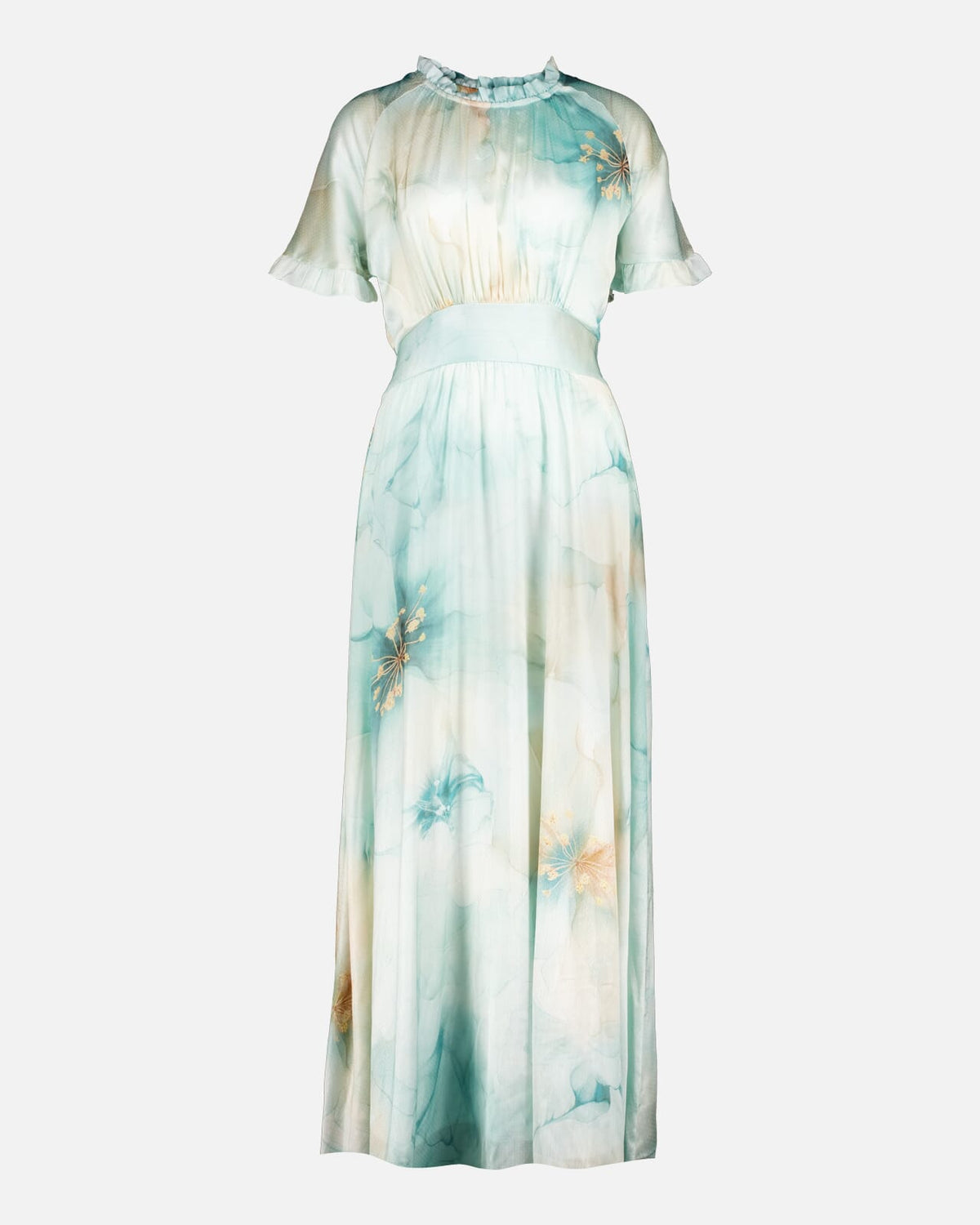 FLOYD Maxikjole Liane Satin Blom - Island Green