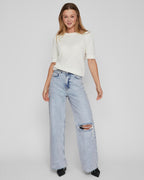 VILA Strikkegenser Dalo O-neck S/S - White Alyssum
