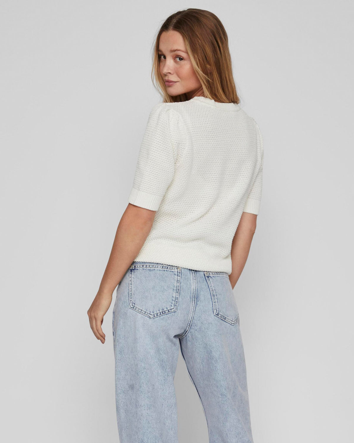 VILA Strikkegenser Dalo O-neck S/S - White Alyssum