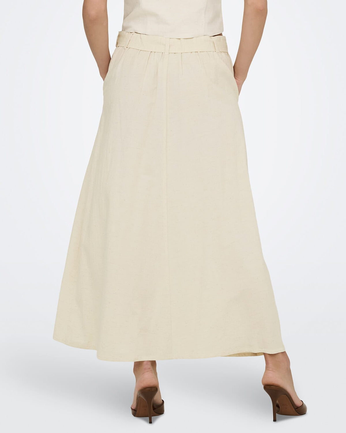 JDY Midiskjort Milan Linen HW Belted - Oatmeal Melange
