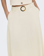 JDY Midiskjort Milan Linen HW Belted - Oatmeal Melange
